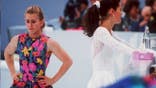 Nancy Kerrigan and Tonya Harding avoiding one another on the ice