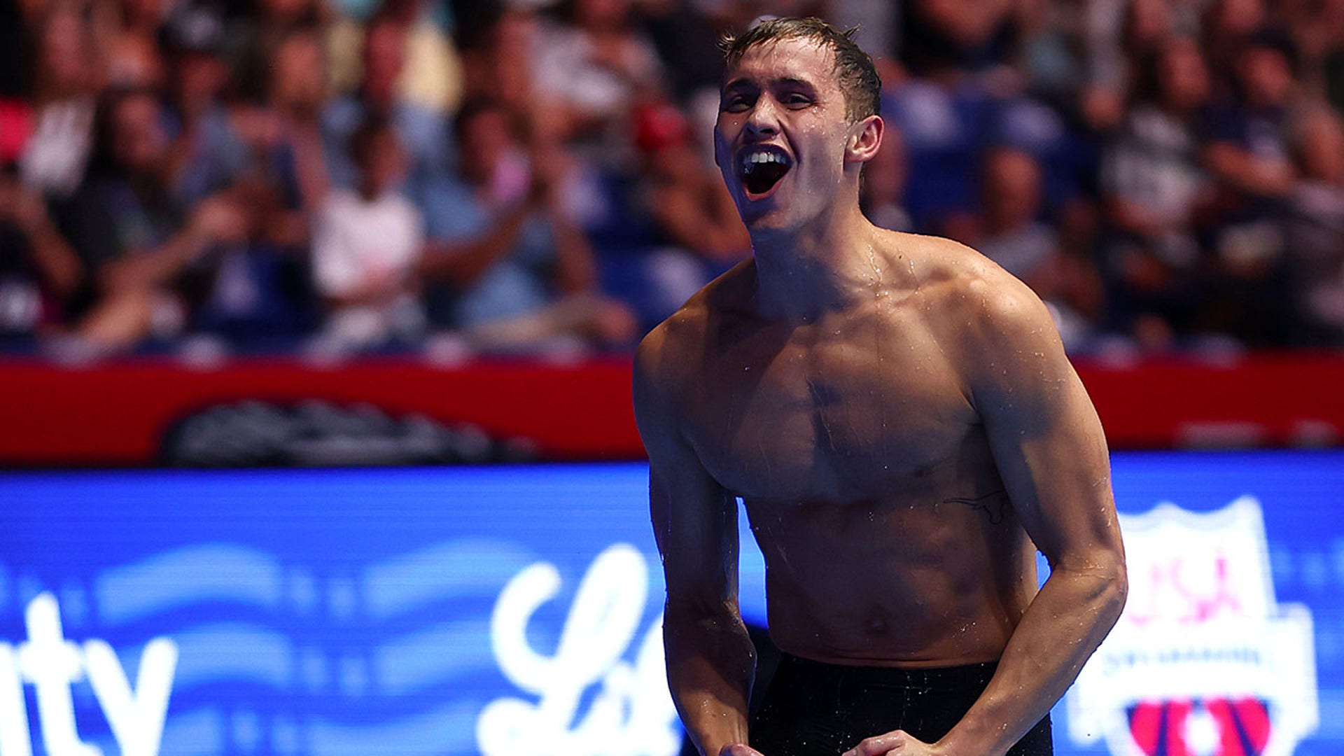 Carson Foster reacts