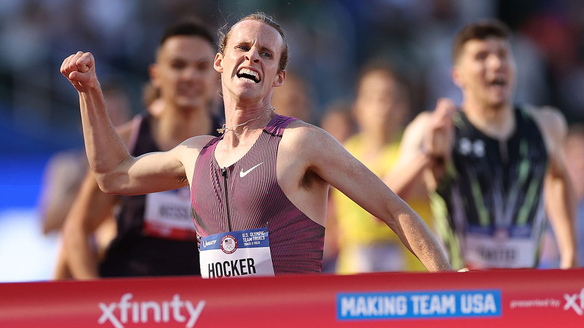 Cole Hocker celebrates