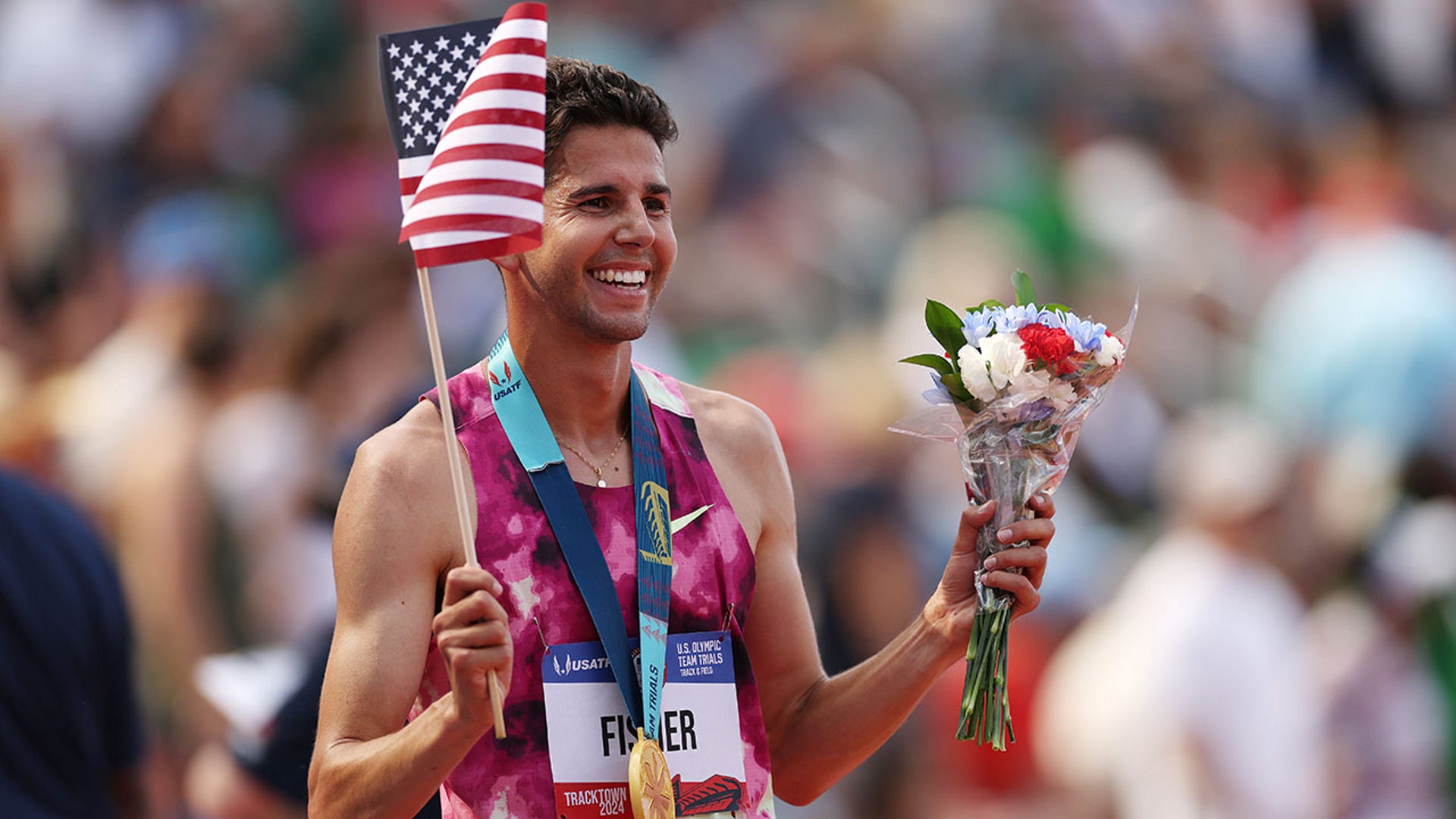 Grant Fisher celebrates
