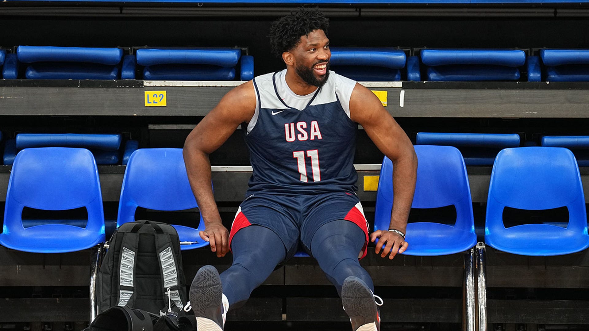 Joel Embiid looks on