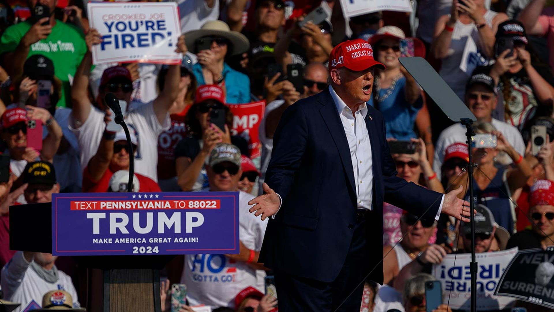 Donald Trump speaks before being shot