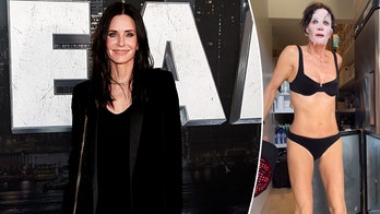 'Friends' star Courteney Cox crawls out of a freezer in bikini and face mask