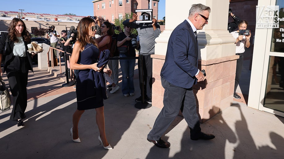 Alec Baldwin and wife Hilaria Baldwin arrive at the First Judicial District Court in Santa Fe, New Mexico
