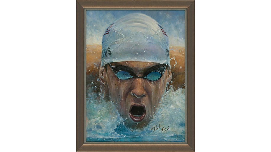 Michael Phelps in 2008 Beijing Olympics painted by Brian Fox