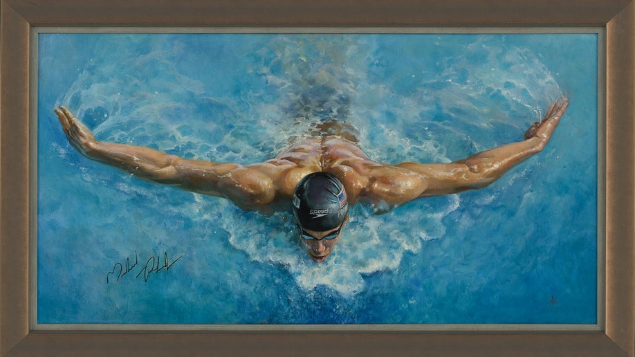Michael Phelps in 2008 Beijing Olympics painted by Brian Fox
