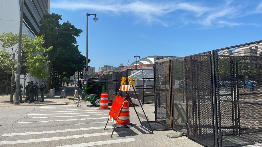 Large gate in downtown Milwaukee ahead of RNC