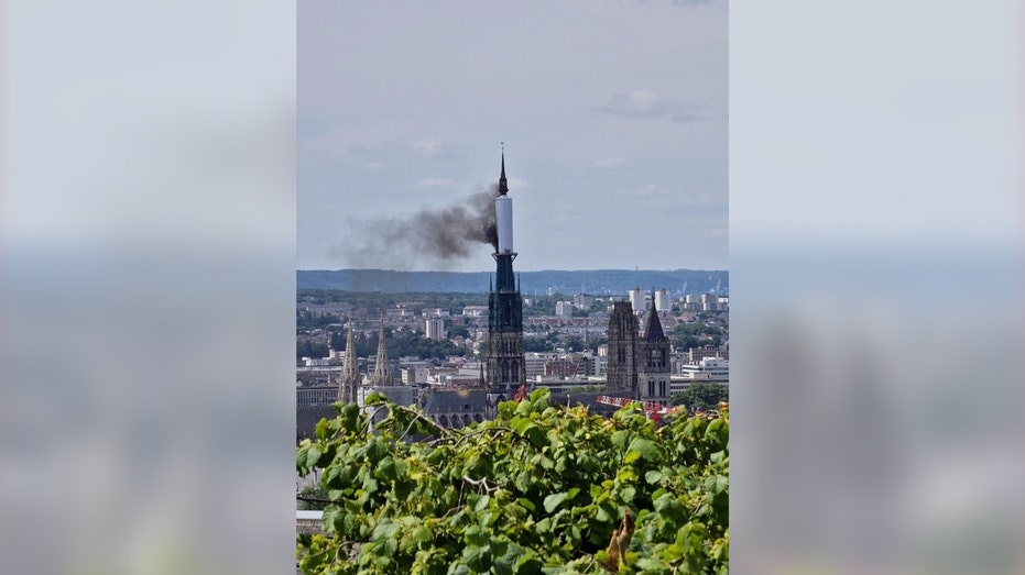 A fire breaks out in the famous Gothic cathedral in Rouen, France