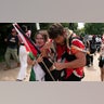 Demonstrators react after being exposed to a chemical irritant as they protest the visit of Israeli Prime Minister Benjamin Netanyahu on Capitol Hill, Wednesday, July 24, 2024, in Washington. AP Photo/Jose Luis Magana