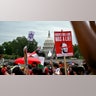 Demonstrators outside the US Capitol during a joint meeting of Congress with Israeli Prime Minister Benjamin Netanyahu in Washington, DC, US, on Wednesday, July 24, 2024. Netanyahu's speech to Congress will test whether Democrats can sustain their newfound unity over Vice President Kamala Harris despite searing divisions over Middle East policy. Graeme Sloan/Bloomberg via Getty Images