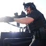 A law enforcement officer move during republican presidential candidate former President Donald Trump's rally