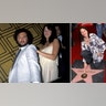 Side by side photos of John Belushi and Judy Belushi-Pisano together and Judy Belushi-Pisano at his Walk of Fame star