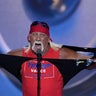 Hulk Hogan tears off his shirt while speaking on the final night of the Republican National Convention