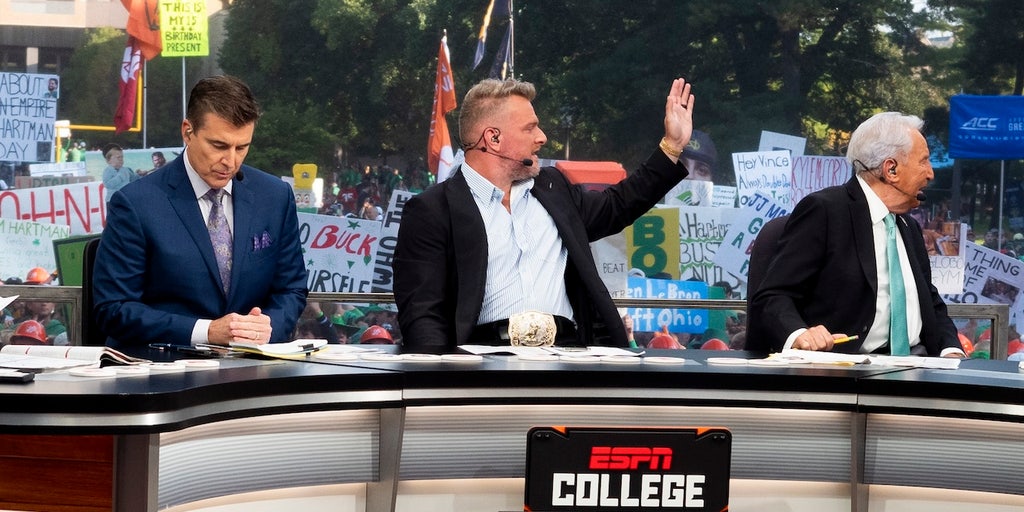 Nick Saban cringes while Pat McAfee dances in his seat on ESPN's 'College GameDay'