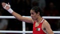 Algeria's Imane Khelif, celebrates after defeating Hungary's Anna Hamori in their women's 66kg quarterfinal boxing match at the 2024 Summer Olympics, Saturday, Aug. 3, 2024, in Paris, France. - Fox News