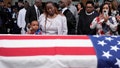 Chantemekki Fortson the mother of slain airman Roger Fortson, right, along with family watch Fortsons casket as they leave for a cemetery during his funeral at New Birth Missionary Baptist Church, on May 17, 2024, in Stonecrest, Ga. - Fox News