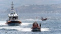 Emergency services at the scene of the search for a missing boat, in Porticello, southern Italy, Tuesday, Aug. 20, 2024. Rescue teams and divers returned to the site of a storm-sunken superyacht Tuesday to search for six people, including British tech magnate Mike Lynch, who are believed to be still trapped in the hull 50 meters (164-feet) underwater. (AP Photo/Salvatore Cavalli) - Fox News