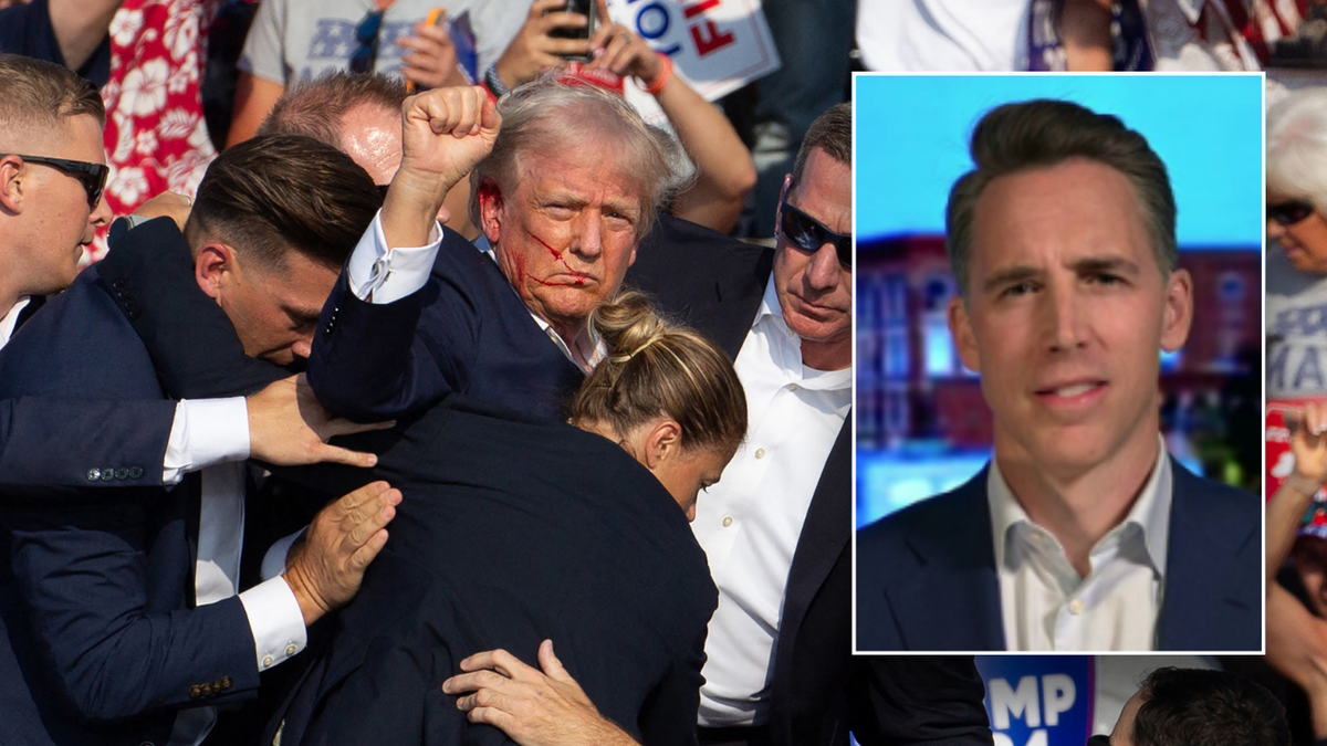 Split image of Hawley and Trump shooting