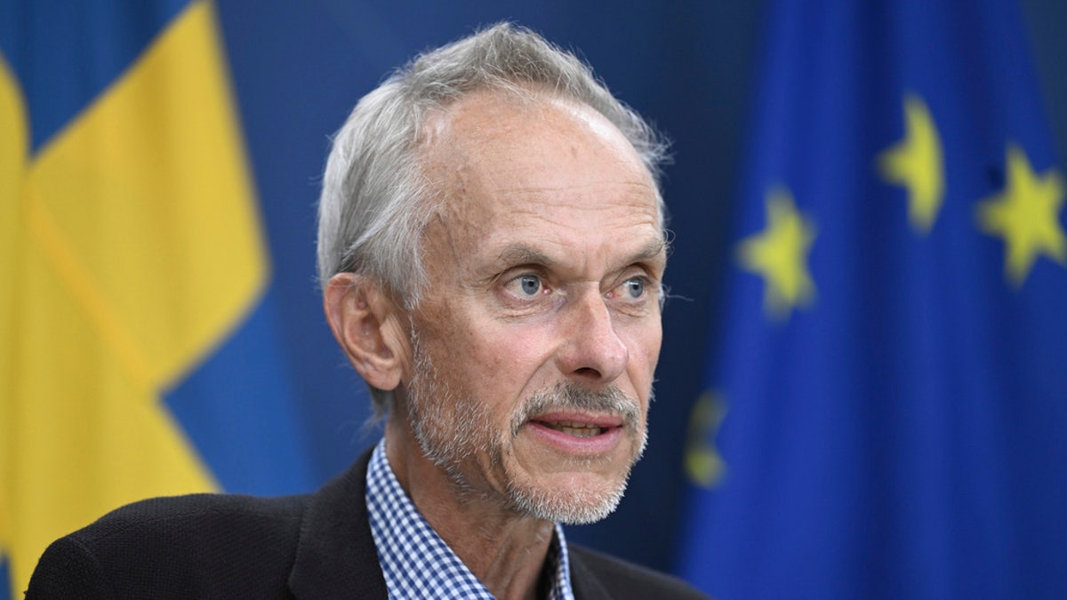 Swedish state epidemiologist Magnus Gisslén speaks during a press conference Thursday regarding mpox, in Stockholm.