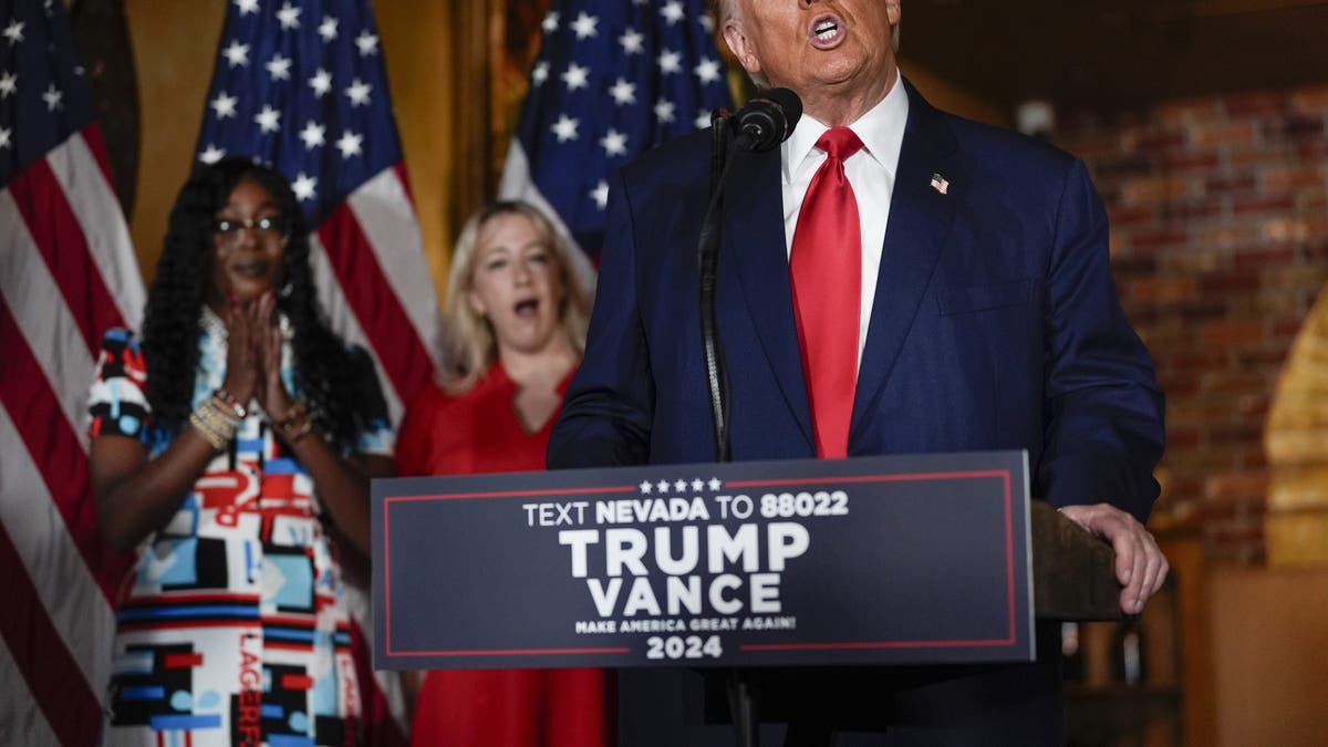 Former President Trump speaks at a campaign event on Friday, Aug. 23, 2024, in Las Vegas.