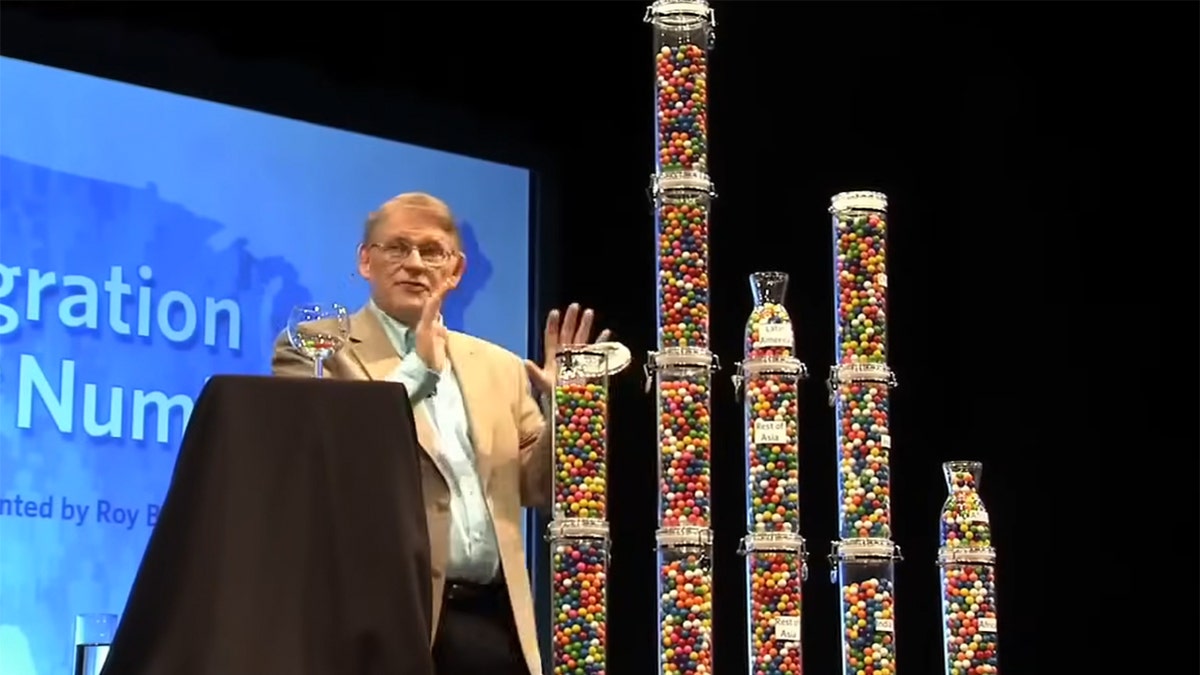 Roy Beck of NumbersUSA discusses immigration using gumballs as a visual in 2010.