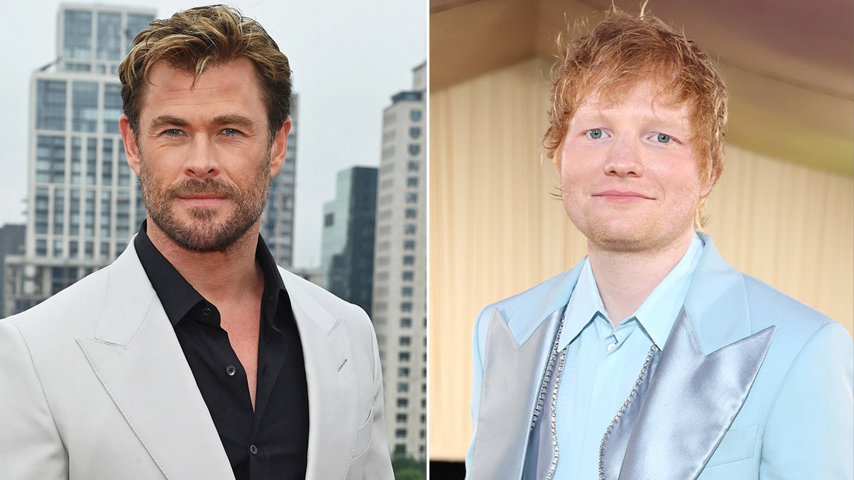 Side by side photos of Chris Hemsworth and Ed Sheeran