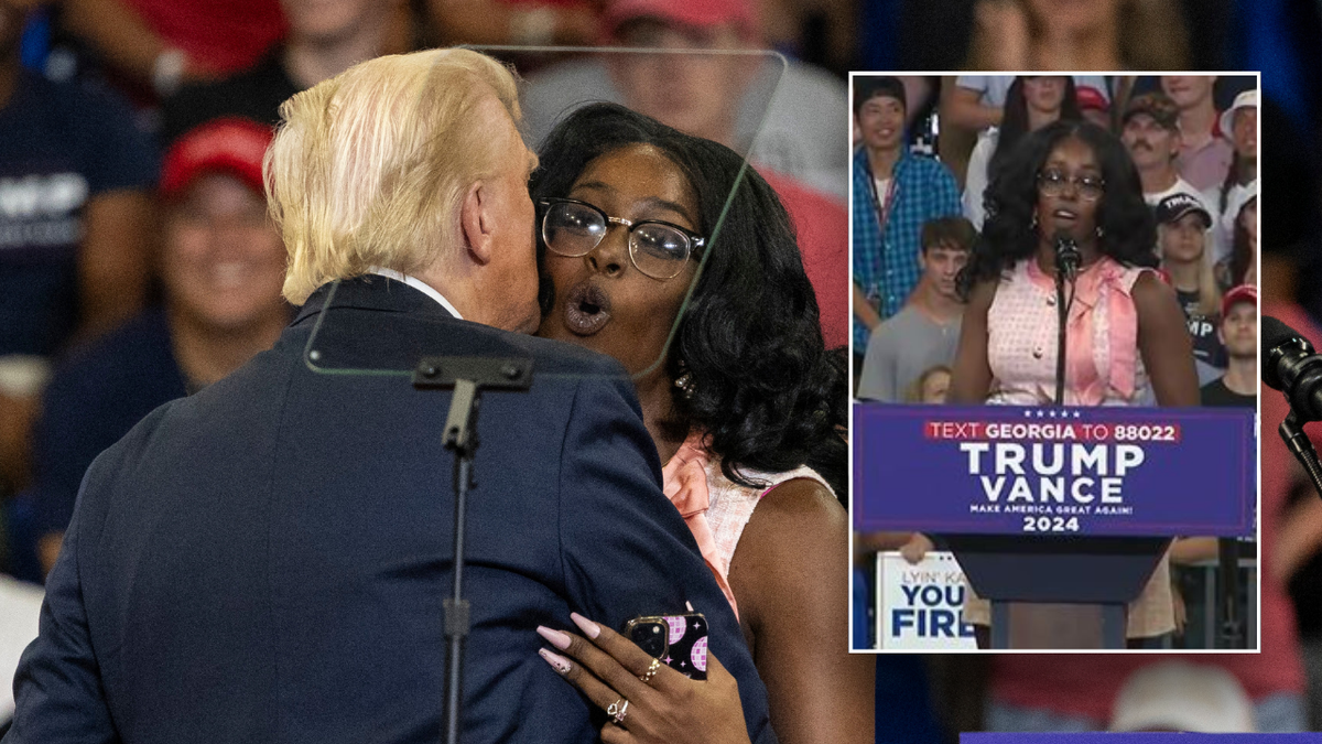 Split image of Montgomery at rally