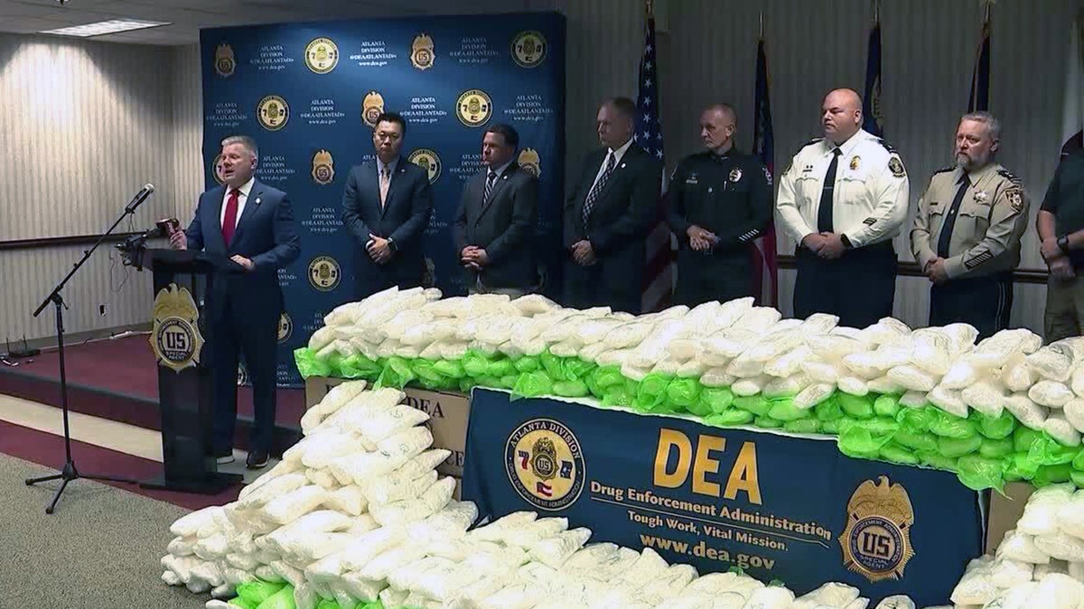 Confiscated meth at a DEA press conference