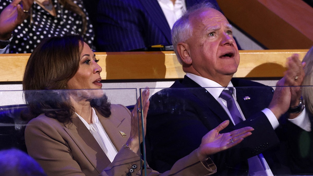 Democratic presidential candidate and U.S. Vice President Kamala Harris, and U.S. Democratic vice presidential candidate Minnesota Governor Tim Walz seated at the DNC