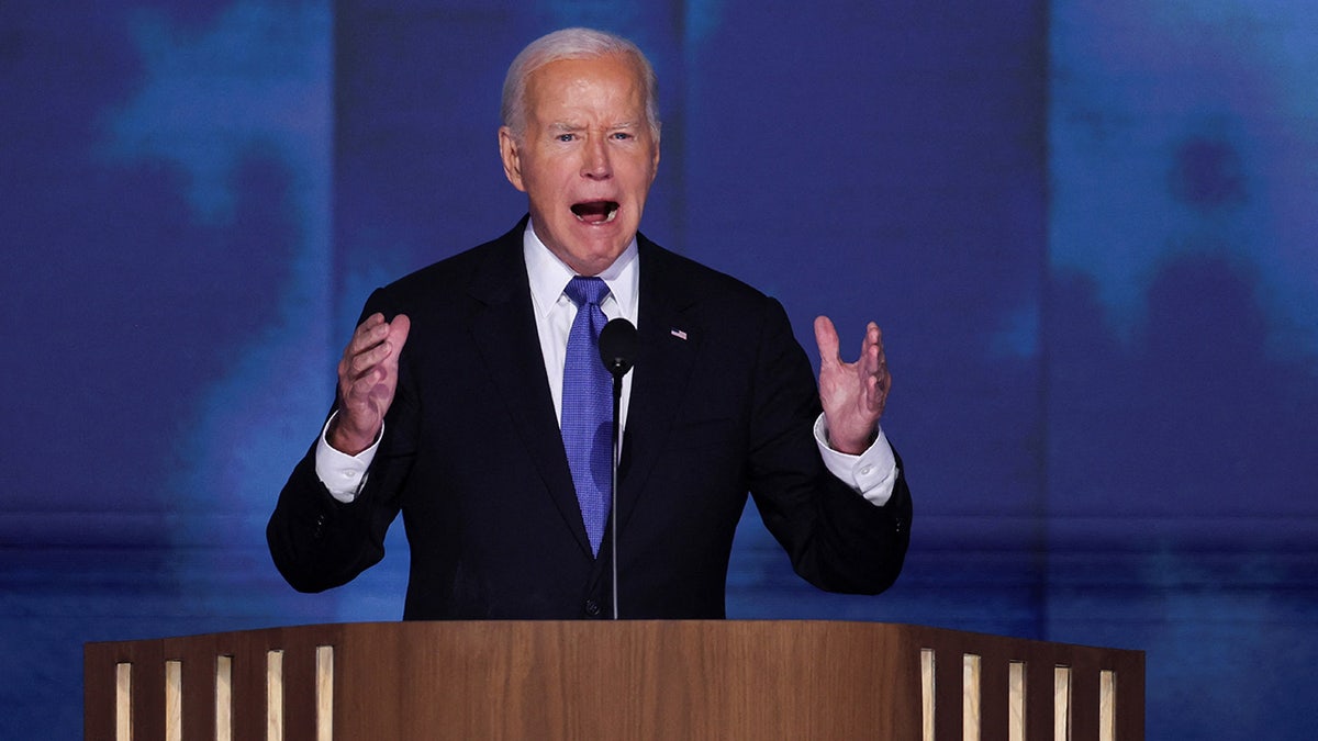 Joe Biden at podium at DNC