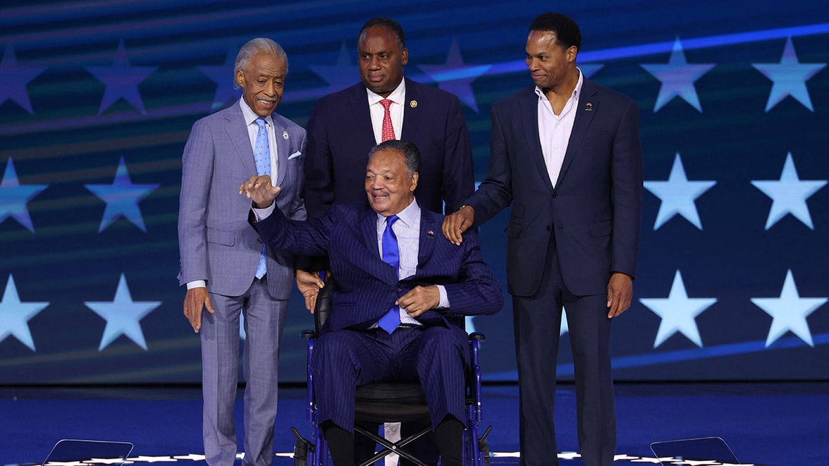 Rev. Al Sharpton and Rev. Jesse Jackson attend Day one of the Democratic National Convention