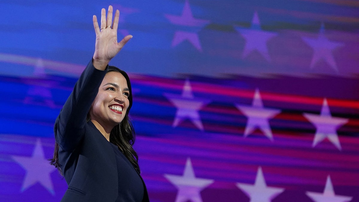 Alexandria Ocasio-Cortez (D-NY) gestures earlier  speaking astatine  the Democratic National Convention