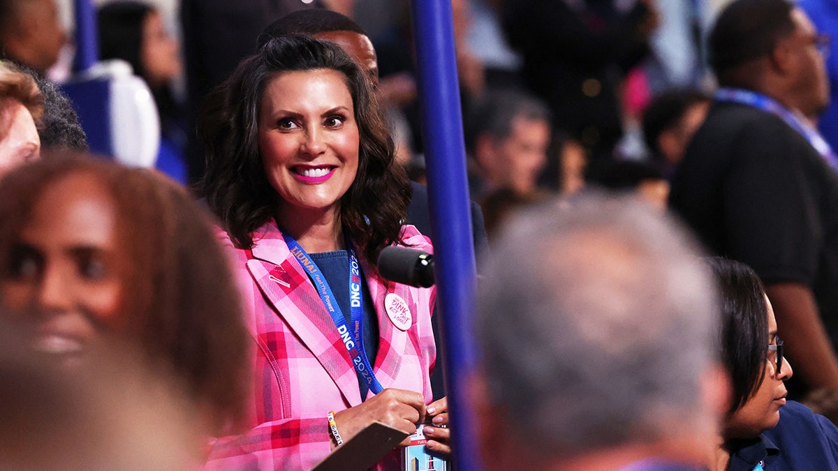 Gretchen Whitmer looks connected  astatine  the United Center, connected  Day 2 of the Democratic National Convention