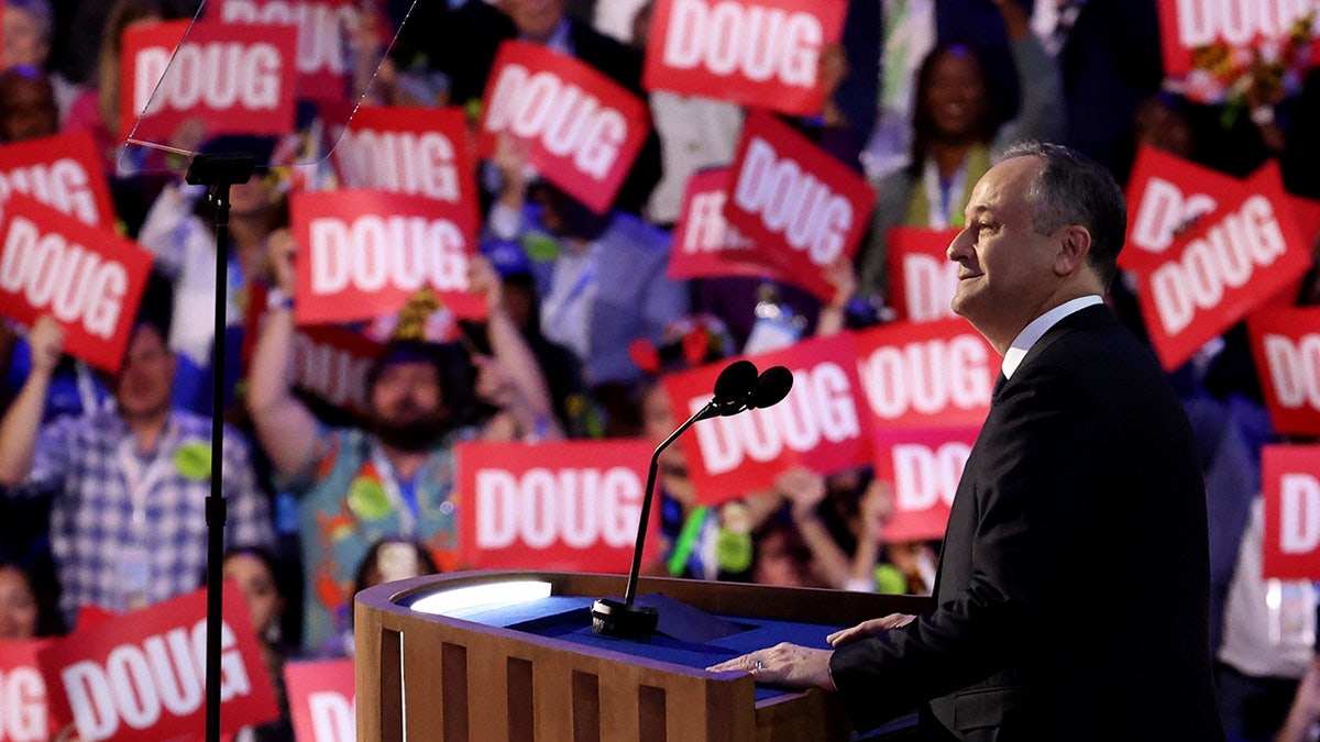 Doug Emhoff speaks on the second day of the Democratic National Convention