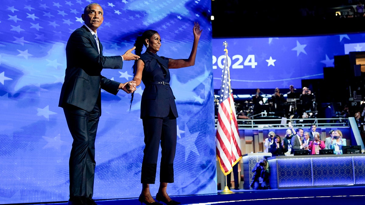 Barack Obama with wife Michelle Obama on DNC stage