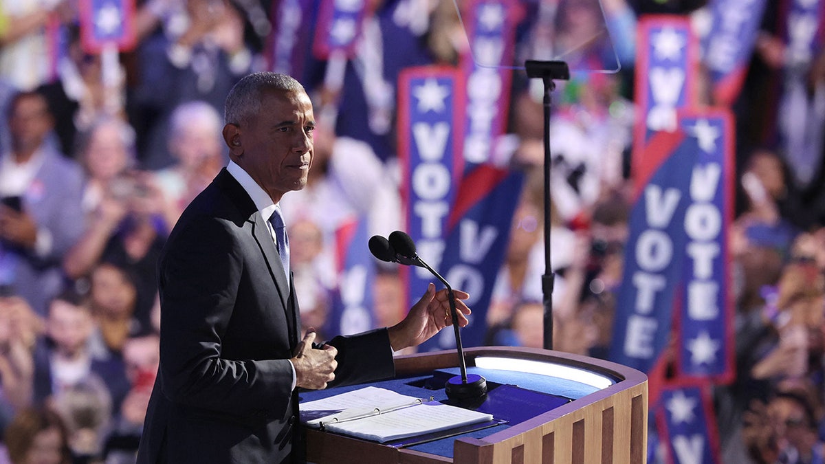 Barack Obama speaks during Day 2 of the Democratic National Convention