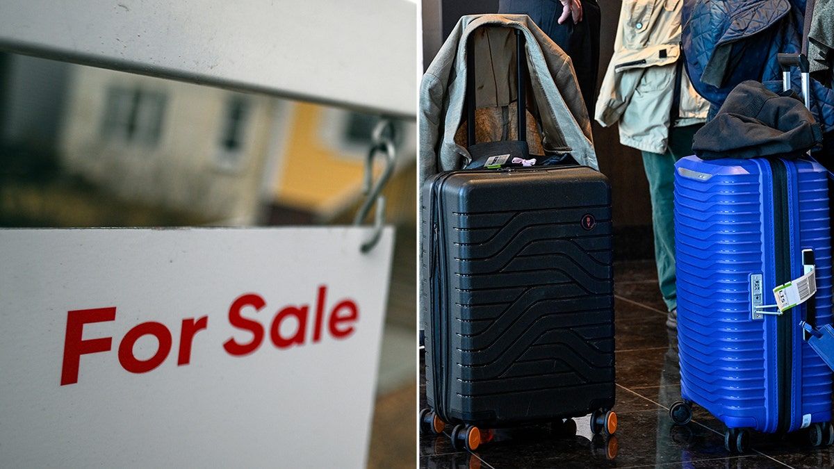 Sign “For sale” next to luggage