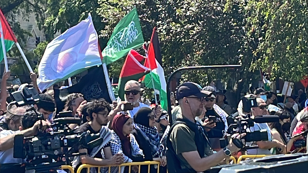 Bandera de Hamas en el mitin del DNC