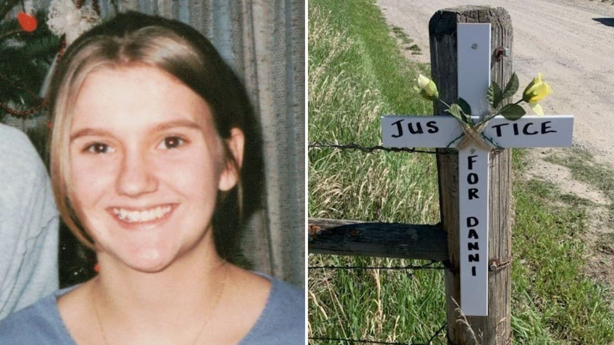 Danielle Houchins y un monumento en su memoria al borde de una carretera