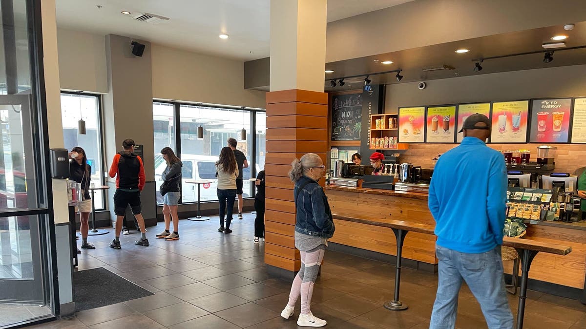 At this Starbucks in San Francisco, you can't even sit down to enjoy your coffee. That's because homeless people camped out back when there was real furniture.