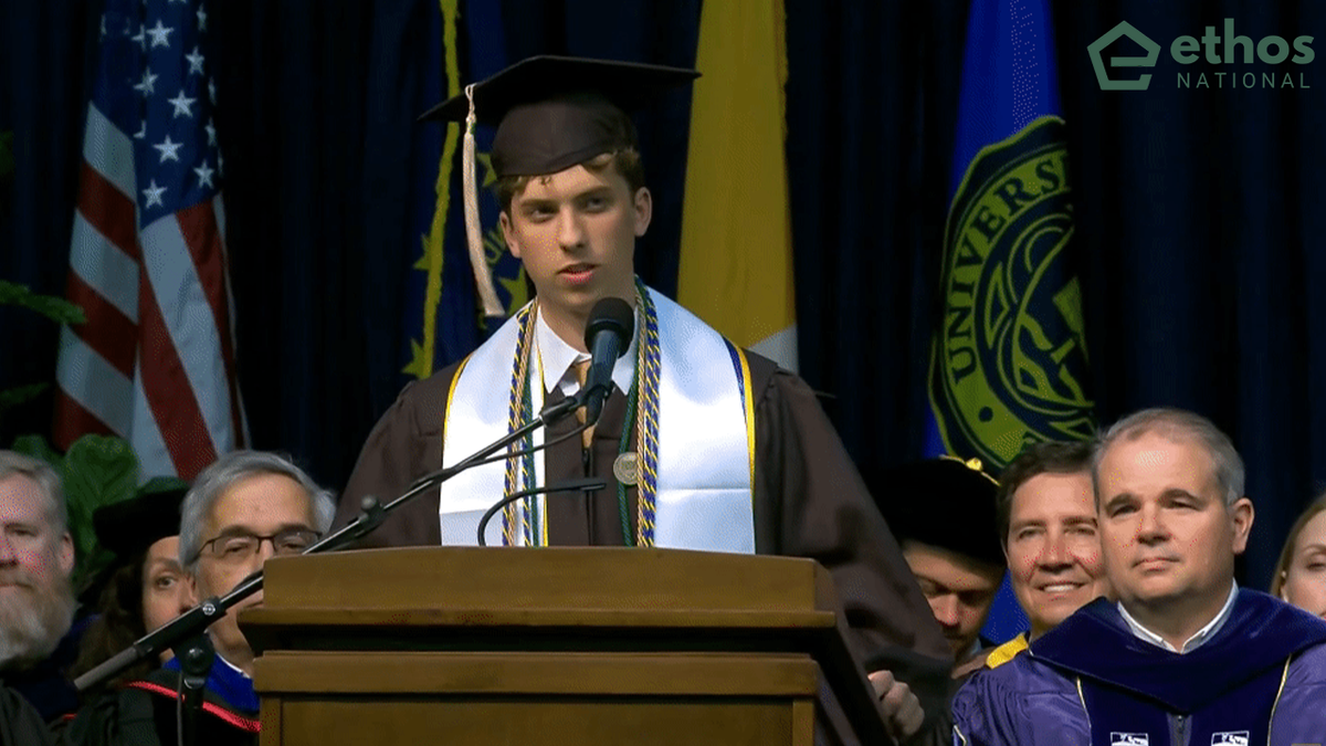 Haskell gave an invocation at Notre Dame's graduation as a valedictorian finalist.