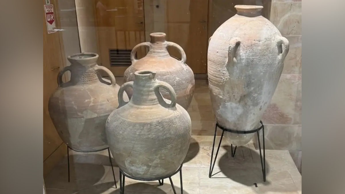 A set of jars on display at the Hecht Museum in Haifa