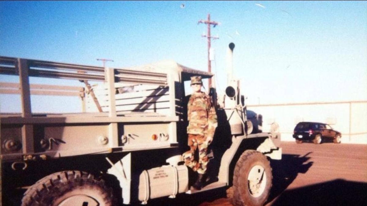 Jennifer Horn in military gear after she enlisted.