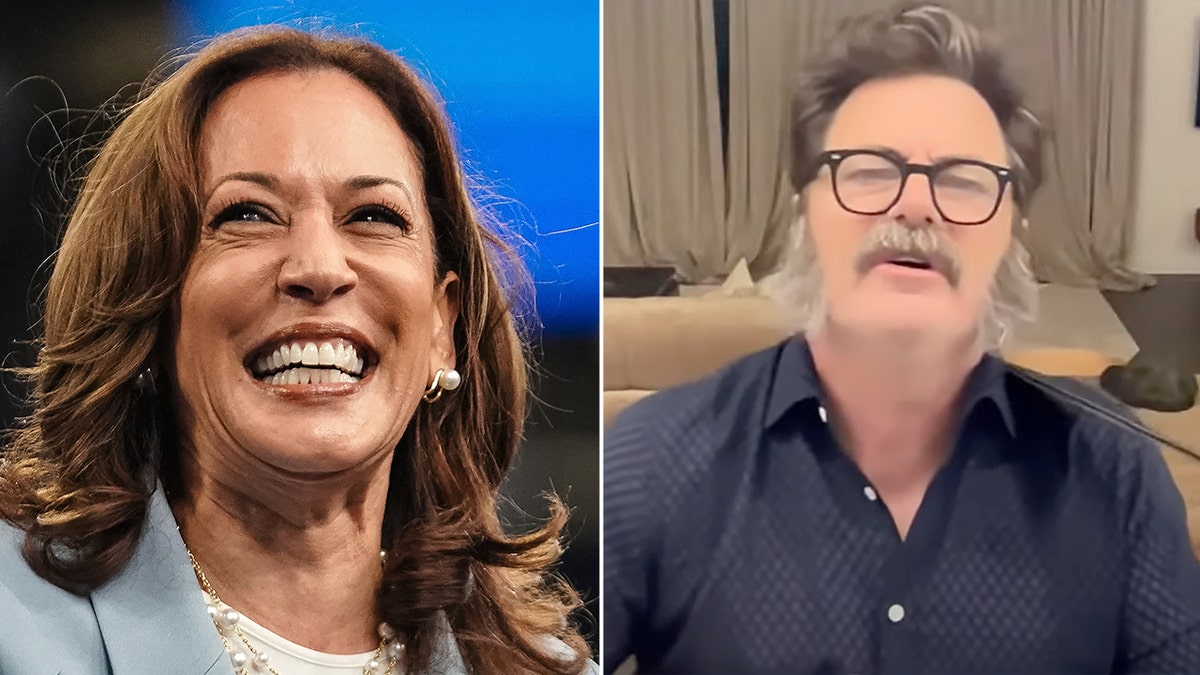 Kamala Harris y Nick Offerman