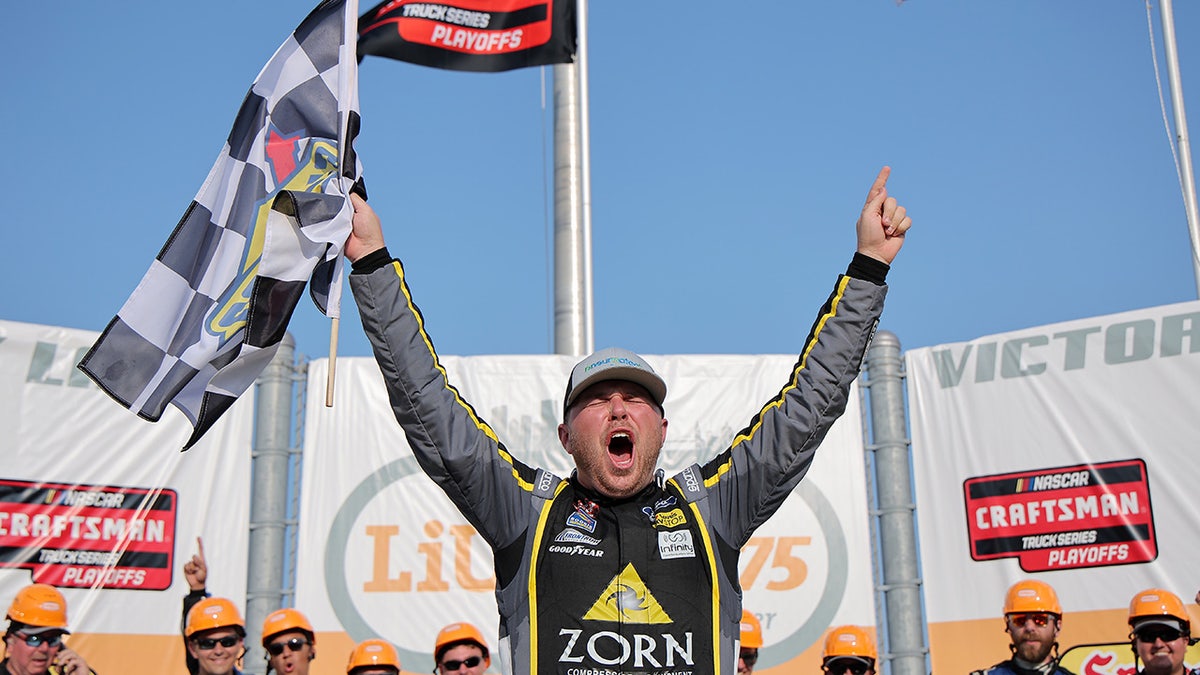 Layne Riggs in victory lane