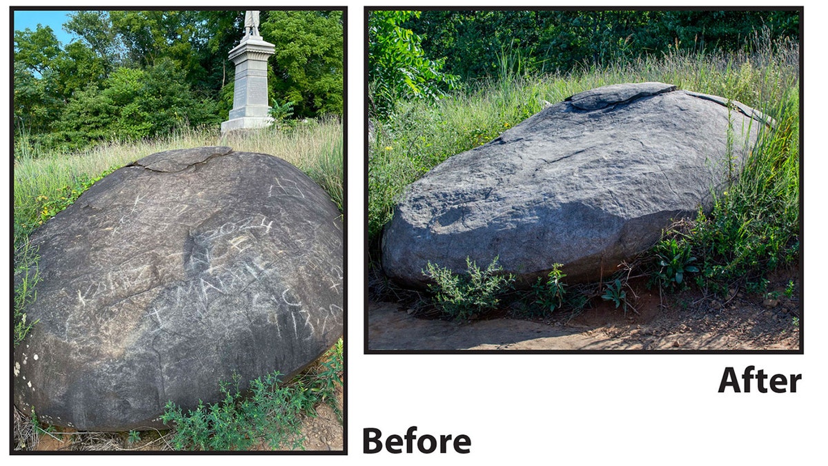 Peñasco de Little Round Top antes y después