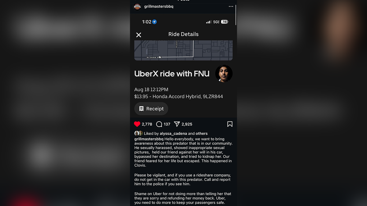 Advertencia sobre el conductor de Uber