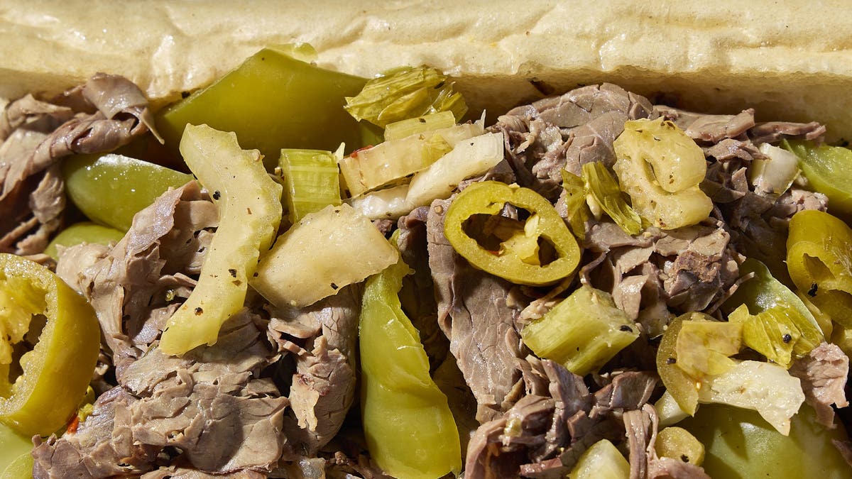 This is a close-up look at an Italian beef served at Chicago's Mr. Beef.