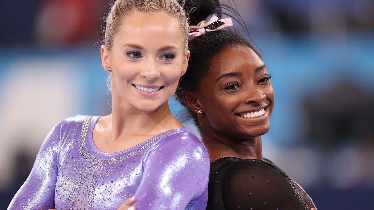 Mykayla Skinner and Simone Biles back to back