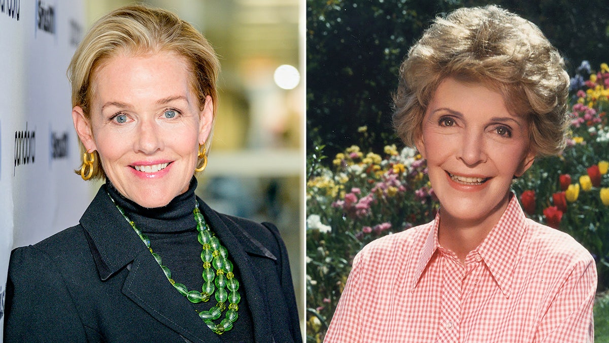 Fotos lado a lado de Penelope Ann Miller y Nancy Reagan